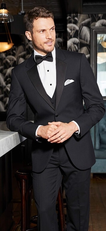 Model wearing a black suit