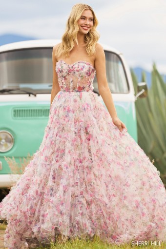 Sherri Hill 55623 #0 default Ivory Print thumbnail